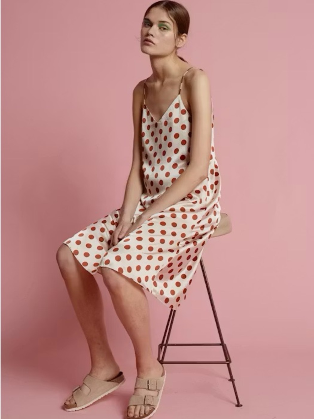 Polka Dot Slip Dress - Cream with Rust Polka Dots